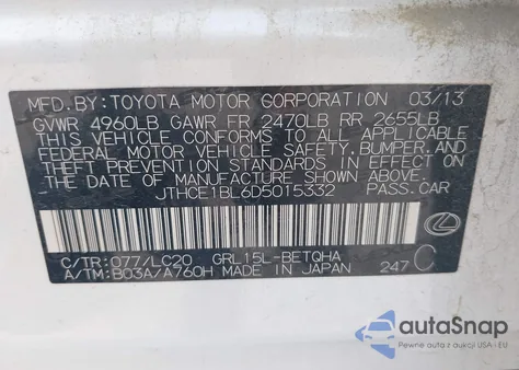 2013 Lexus Gs 350 z USA, uszkodzony, nr VIN JTHCE1BL6D5015332